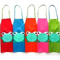 New Kids Child Children Waterproof Apron Cartoon Frog Printed Girl Boy Lovely Painting Cooking Apron 5 Color Available