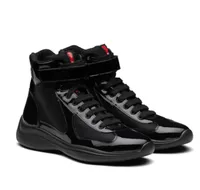 Lüks Marka Amerika Kupası Yüksek Top Spor Sneakers Ayakkabı Erkekler Kauçuk Sole Rahat Yürüyüş Kumaş Patent Patent Deri Konfor Açık Runner Sports EU38-46 Lüks Tasarımcı