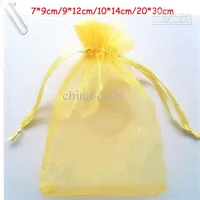 Ship 200pcs Gold 7 9cm 9 12cm 10 14cm Organza Jewelry Bag Wedding Party Candy Present Bags297i