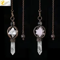 Esotericic Crystal Pendulums voor Dowing Necklace Divination Pendulum Merkaba Natural Stone Pendant Clear Quartz Red Bronze G930