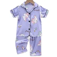 1-10 lat piżamy dla dzieci garnitur dziecięce ubrania dla dzieci dziewczęta lce jedwabne kreskówki jednorożec