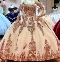 2022 Robes de robe de bal de quinceanera paillettes Sweetheart Sequins Appliques dentelle Crystal Tulle Sweet 16 CORSET BORD PROM ROBES DE SOIRE B0620G01