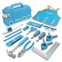 Professional Hand Tool Sets Hi-Spec 17pc Blue Kids Set Real Home Car Shaped Case Learning DIY Kit Woodworking Tools For Boys