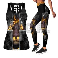 Pantaloni da due pezzi da donna Jesus Lion 3D Stampato Top Top Top Outfit Yoga Fitness Womenwomen's