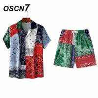 Oscn7 Мужская одежда Set Set Summer Mens Party Suit Club Beach Track Suits Boardshorts повседневные печатные рубашки 2 штук S007 220524