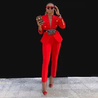Kvinnors träningsdräkter OcStrade Two Piece Set Women Outfit 2022 Fashion Clothing Red Blazer Suit 2 Set Matching Sexy Birthday Club Party