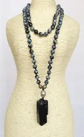 Anhänger Halsketten natürliche schwarze Turmalin Schneeflocke Obsidian Pyrit Perlen Knoten handgefertigt