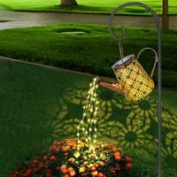 Solar Waterfall Warm White Law Lamps Garden Decorations Outdoor Watering Can with Cascading Lights Hanging Waterproof Garden Decor for Outside Suitable