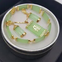Jade verde Natural colgante collar pendiente pulsera conjunto204u