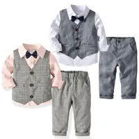 Abbigliamento Set 2022 Bambini Ragazzi Abiti formale Blazer 4pcs Clear Gentleman 1-7Y Baby Suit Tops Tops Camicia Gilet Tie Pant Set Vestiti