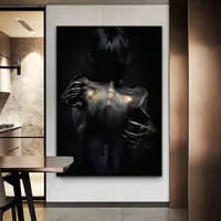 黒人女性ボディーアートポスターモダンウォールアートキャンバス絵画裸の女性の背中画プリント壁画ホーム装飾クアードロ
