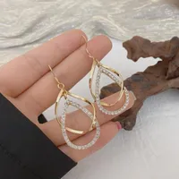 Dangle Chandelier Metal Alloy Rhinestone Hollow Teardrop Pendant Earrings Ladies Fashion Hook JewelryDangle