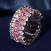 Clusterringe Eternity Pink Sapphire Diamond Ring 925 Sterling Silber Bijou Engagement Ehering für Frauen Brautfein Party Schmuckklump