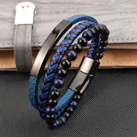 Charm Bracelets Naturalsteinblau Leder geflochten