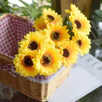 Decorative Flowers & Wreaths 1 Bunch 7 Heads Sunflower Silk Artificial Fake Flower Bouquet For Home Wedding Decoration Bedroom Living Room P