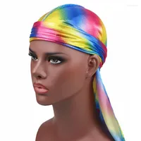 Scarves Men's Laser Silky Durag Unisex Colorful Hip Hop Cap Fashion Headwrap Long Tail Polyester TurbanScarves