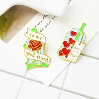 Red Love Fruit Pulp Sweet Drink Rose Perfume Letter Ribbon Fashion Creative Alloy Bruch Jóias