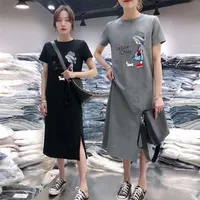 Oneimirry Yeni Kısa Kollu Koreli Kadınlar Giyin Kıyafet Grafik Baskı Tshirt Elbiseler Kız Siyah O Boyun İnce Vestidos Verano 2020229J