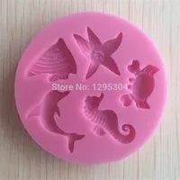 Cake Tools Whole- New 1pc Sea Animal Shaped Silicone Mold Sugar Paste 3D Fondant Decoration Tools Soap Mould310T