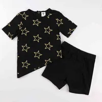 Baby Sommer Kleidung T-Shirt und Shorts Schwarzes Gold / Silber Sterne Kinder Kleidung Jungen und Mädchen Kleidung Rundhals Kurzarm Hemd AA220316