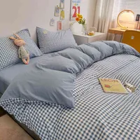 Japon yatak seti basit ekose nordic yorgan kapak yatak sayfası kılıf tek çift kral boy kızlar yatak çizgileri l220711