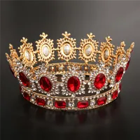 Bridal Crown Queen Crystals Rhinestone Crowns Royal Wedding Crowns Crystal Stone Red Big Gold Headband Bablo Estudio de moldeo Tiaras212r
