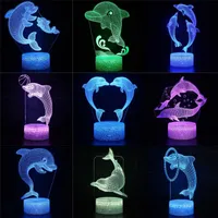 Luces de noche Dolphin 3D Light para niños lámpara óptica ilusión con control remotoSmart Touch 16 colores cambiando los juguetes