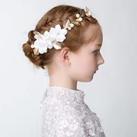 Hair Clips & Barrettes White Flower And Gold Leaf Crown Bridal Floral Girl Accessories Tiaras Crowns ClipsHair BarrettesHair