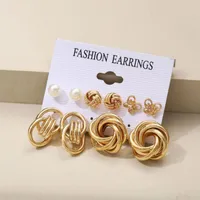 Studkvinnor örhängen Set Gold Color Metal Geometric Retro Korean Trendy Pearl Hoop Earring smycken Girls Accessories