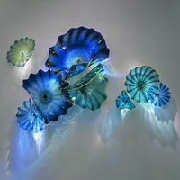 Настенные лампы современный абстрактный стеклянный свет Murano Цветочный художник синий цвет ручной