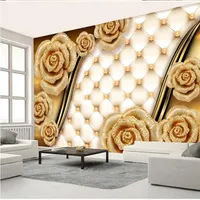 3D Golden Rose Flower Wallpapers Soft Package Jewelry TV Paper251n
