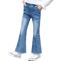 Джинсовые джинсы Girl Flare Джинсовые джинсы Брюки с твердыми детьми подростковая осень осень для девочек 4 6 9 12 14 лет250H