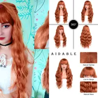 NXY Orange Red Synthetic Wigs with Bangs Long Water Wave for Women Blue blonde ginger Cosplay Party Heat Resistant Wig 220622