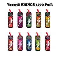 vapordi rhions 일회용 vapes 펜 전자 담배 6000 퍼프 vape 장치 충전식 600mAh 15ml 2% 포드 10 색상 사용 가능- UPS
