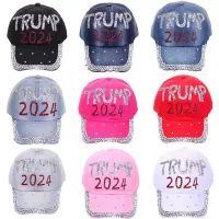 Trump 2024 Diamonds Denim Sun Hat Hat casual Diamond Baseball Cap Athleisure Catdão de algodão ajustável 20 de junho