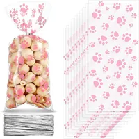Gift Wrap Pink Pet Print Cone Cellophane Bags Heat Sealable Candy Dog Cat Treat Bag Twist Ties For PartyGift WrapGift