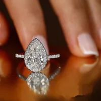 Water Drop Design Women Ring Micro Paved Crystal Zircon Elegant Bridal Wedding Engagement Jewelry Ring for Lover235u