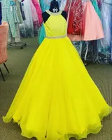 Vestidos de menina Little Miss Pageant Dress for Teens Juniors Crianças 2022 Biading Halter Organza Girl Girl Party formal Amarelo laranja