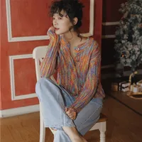 Cheerart Autumn Sweater Colorido Cardigan Mulheres Manga Longa Button Up Rainbow Sweater Knit