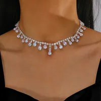 Chokers Stonefans Simple Rhinestone Water Drop Necklace For Women Luxurious Shiny Pendant Choker Collar Jewelry AccessoriesChokers