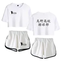 남자 티셔츠 여자 농작물 티 반바지 일본 하이 쿠우 세트 배구 유니폼 2 피스 트 셔츠