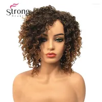 Synthetic Wigs Strongbeauty Short Brown 하이라이트 OMBRE CURLY AFRO HIGH HEAT OK FULL WIG KEND22