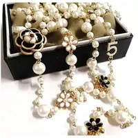 Joyas de lujo Mimiyagu Collar de perlas simuladas para mujeres No.5 Collar colgante de doble capa Party2286