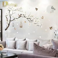 Chinese Style White Magnolia Wall Sticker Bird Flower Wall Decals Living Room TV Background Decorative Full Moon Art Mural D190109241P