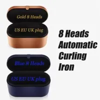 8 Köpfe Multifunktional funktionierende Haarbärte Haartrockner Automatische Curling Eisenstyling-Geschenkbox für raue und normale Eisen Dropship Blau