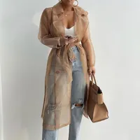 Trench da donna sexy a maglie trasparenti giacche a trasparente estate sottili a maniche lunghe abbottiglia