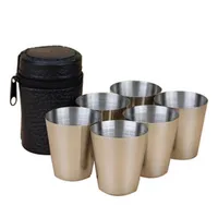 Mugs 4 Pcs Set Polished 30 Ml Mini Stainless Steel S Glass Cup Drinking Wine Glasses With Leather Cover Bag For Home Kitchen Bar225z