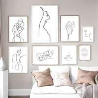Obrazy czarny biały abstrakcyjny linia twarz minimalistyczna ściana sztuka płótno malowanie nordic plakaty i drukuje zdjęcia do salonu wystrój