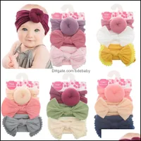 Hair Accessories Baby Kids Maternity Baby Girls Knot Ball Donut Headbands Bow Turban 3Pcs/Set Infant Elastic Hairbands Dh3Al