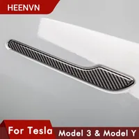 HEENVN Yeni Araba Kapı Kolu Tesla Model 3 2021 Model Y Aksesuarları Kapı Örtüsü Yapıştır Model3 Karbon Fiber ABS Üç 4 adet / takım